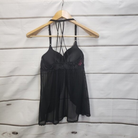 La Senza Sexy Black Lingerie Chemise Racerback Rhinestone Underwire Boudoir - Picture 7 of 10